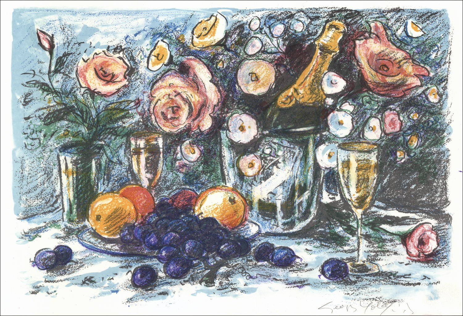 Georges Yoldjoglou - Original-Lithographie "Stillleben" 38x55cm