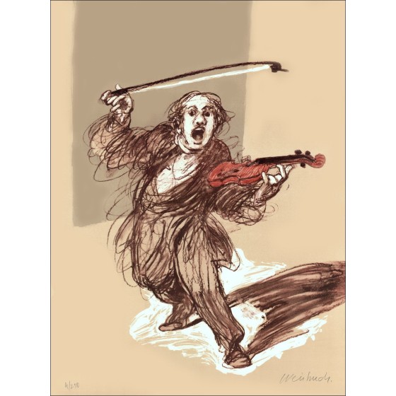 Koop originele lithografie Claude Weisbuch de violist 2012