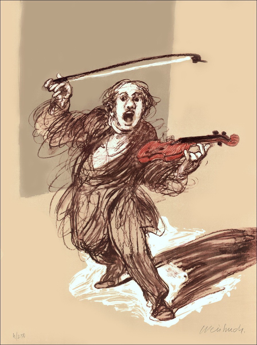 Koop originele lithografie Claude Weisbuch de violist 2012