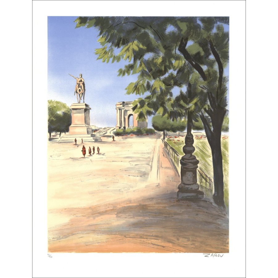 ZAROU : Montpellier, La Promenade du Peyrou - lithographie originale signée au crayon