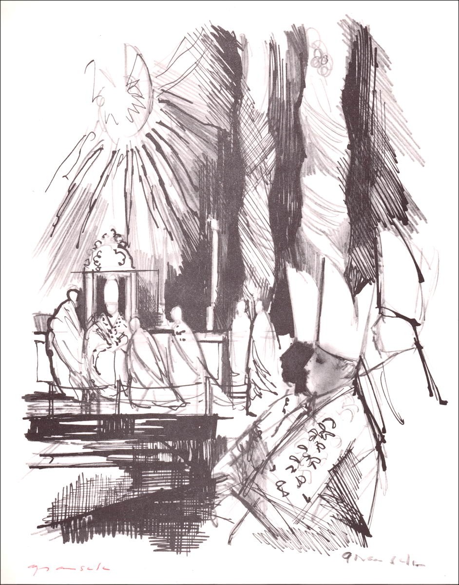 Emilio Grau-Sala - Litografía original "Mass" firmada a mano