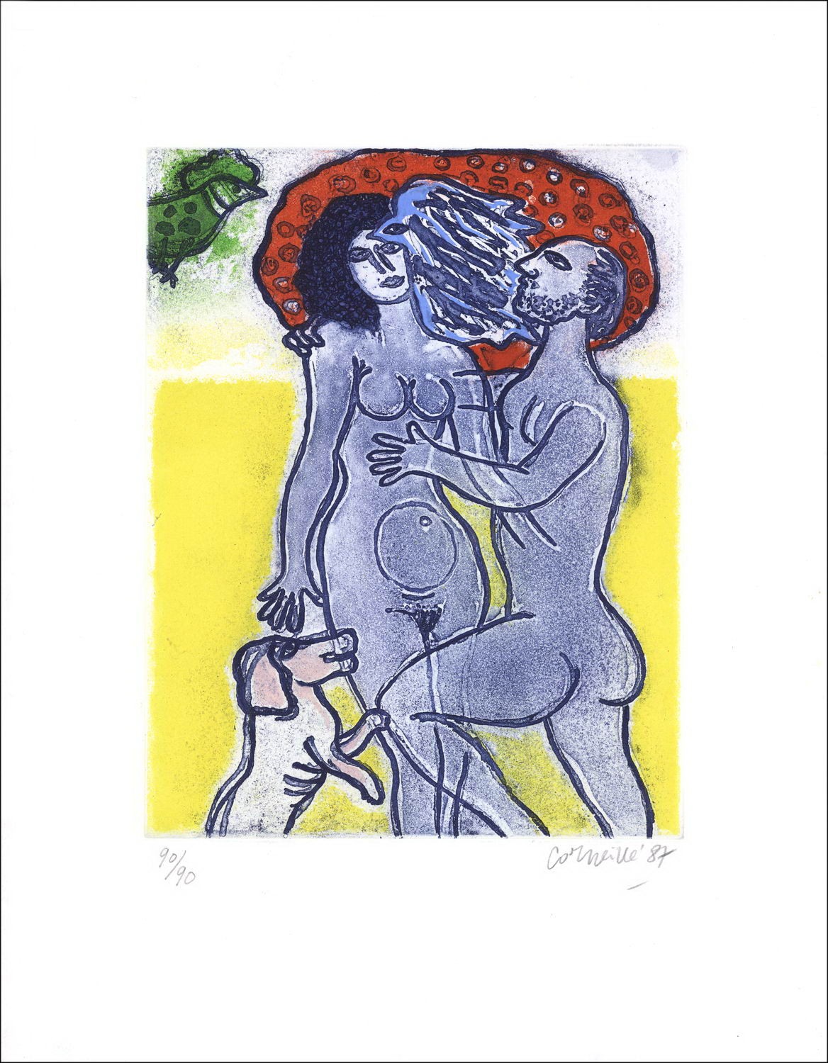 Guillaume Corneille - Incisione originale "La coppia in estate" 52x40cm- 1987