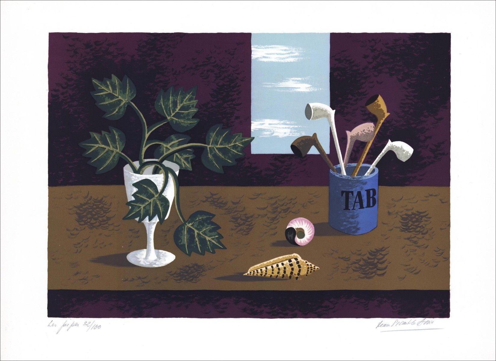 Jean PICART LE DOUX - Litografía original "Les pipes" 54x72cm