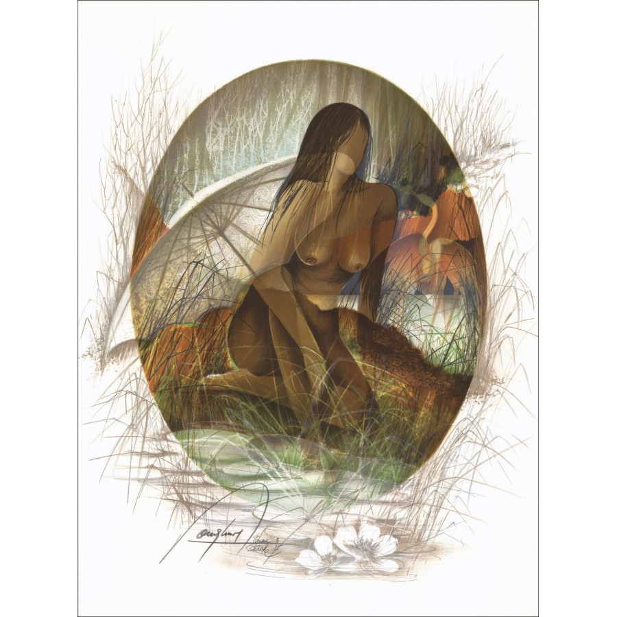 Kaufen Sie Frau am Regenschirm von Raymond Huhn Original-Lithographie 