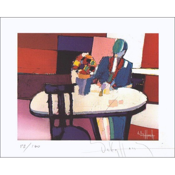 Victor Hostch - Impresión de pantalla "The Red Terrace" (1982) firmado, 25x31cm