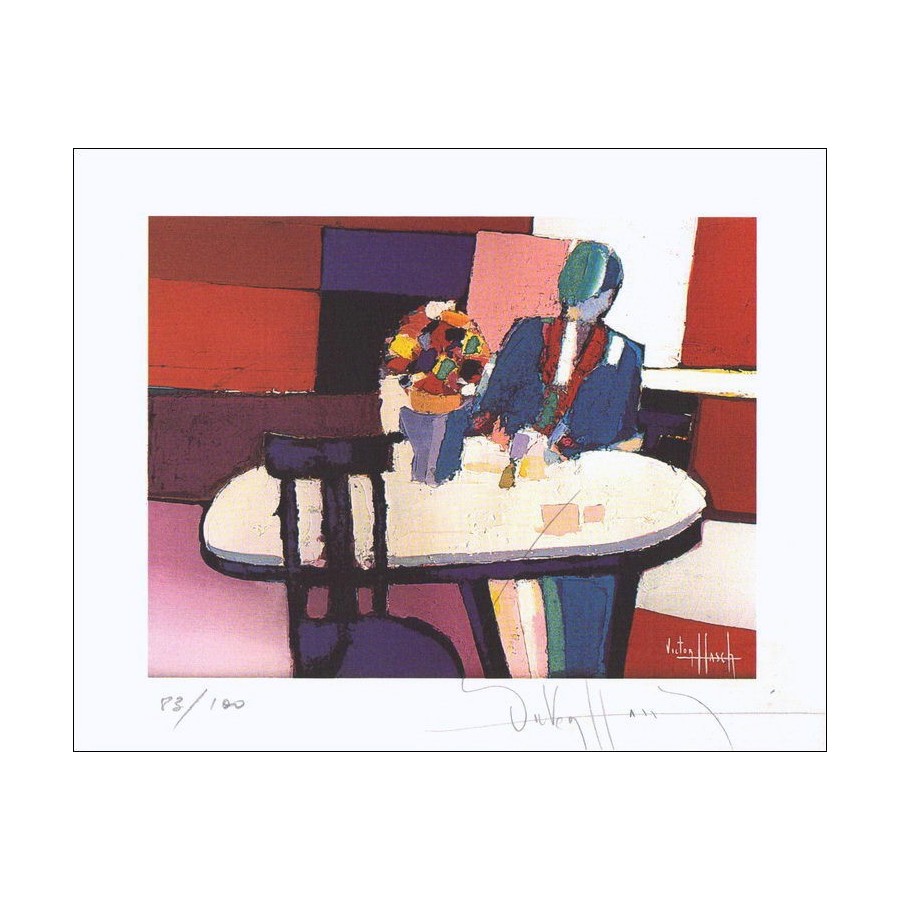 Victor Hostch - Impresión de pantalla "The Red Terrace" (1982) firmado, 25x31cm