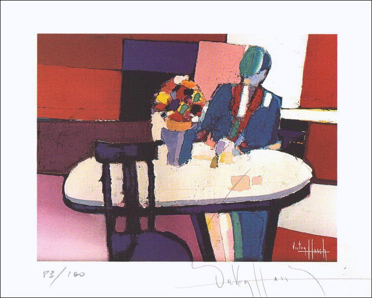 Victor Hostch - Impresión de pantalla "The Red Terrace" (1982) firmado, 25x31cm