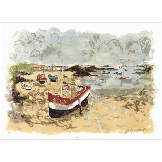 Urban Huchet: Bretagne, Flüge Boote, Originalsignale Lithographie