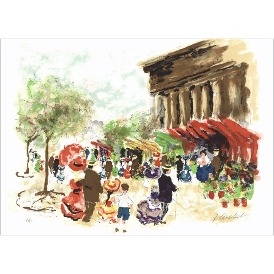 Urban Huchet: Parigi, Giorno di mercato, Litografia originale firmata