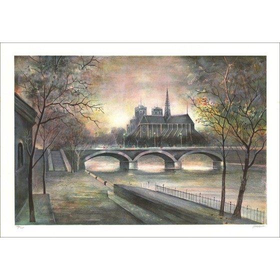 Antonio RIVERA - Litografía original " París, Notre Dame "