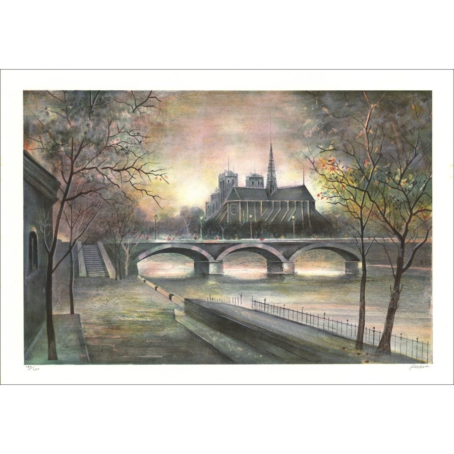 Antonio RIVERA - Litografía original " París, Notre Dame "