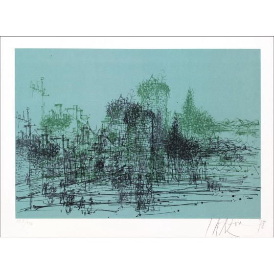Kaufen Sie Original-Lithographie von Jean Carzou das befestigte Dorf 1978