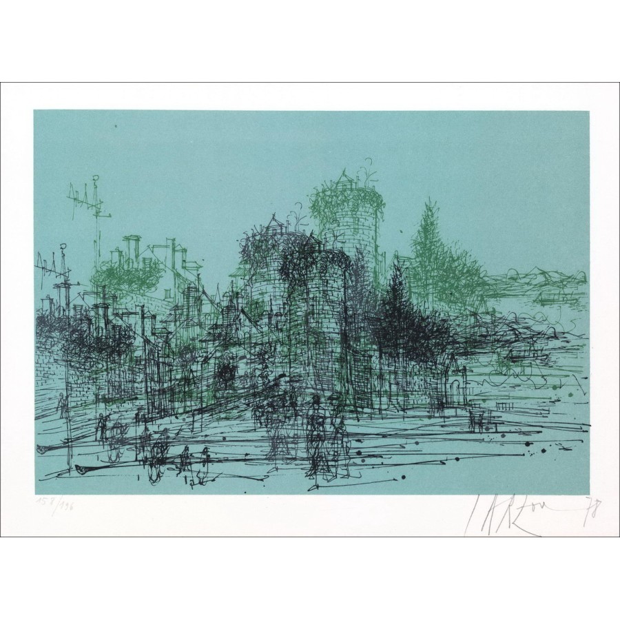 Kaufen Sie Original-Lithographie von Jean Carzou das befestigte Dorf 1978