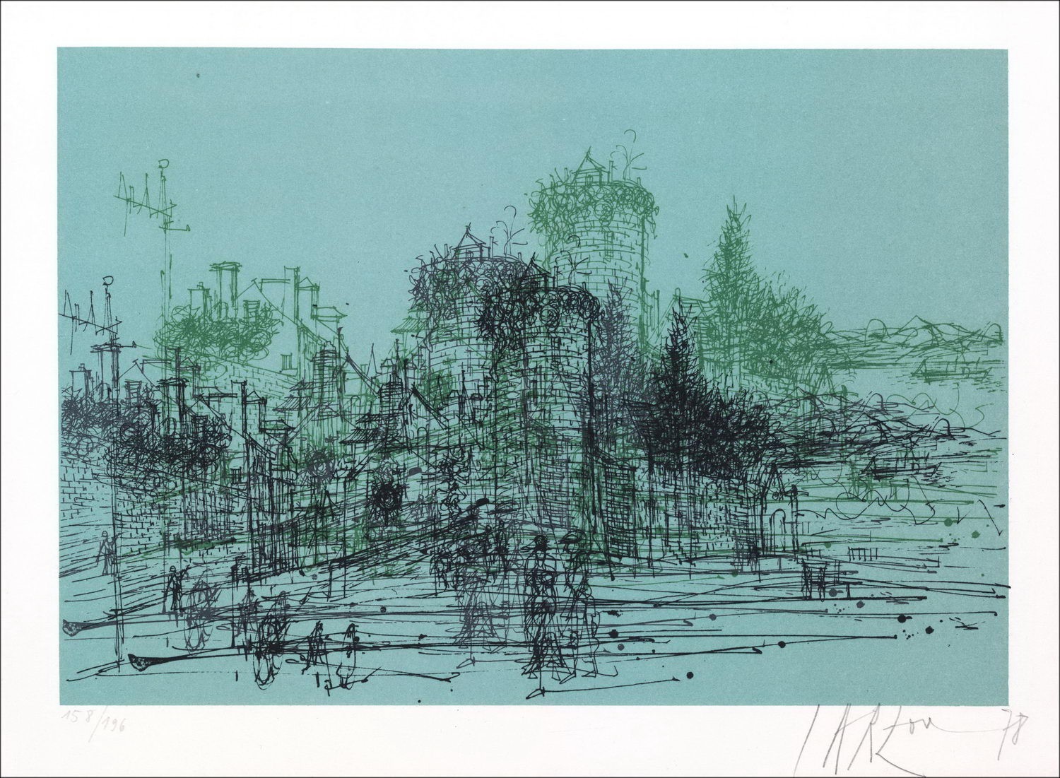Comprar Litografía original de Jean CARZOU La aldea fortificada 1978