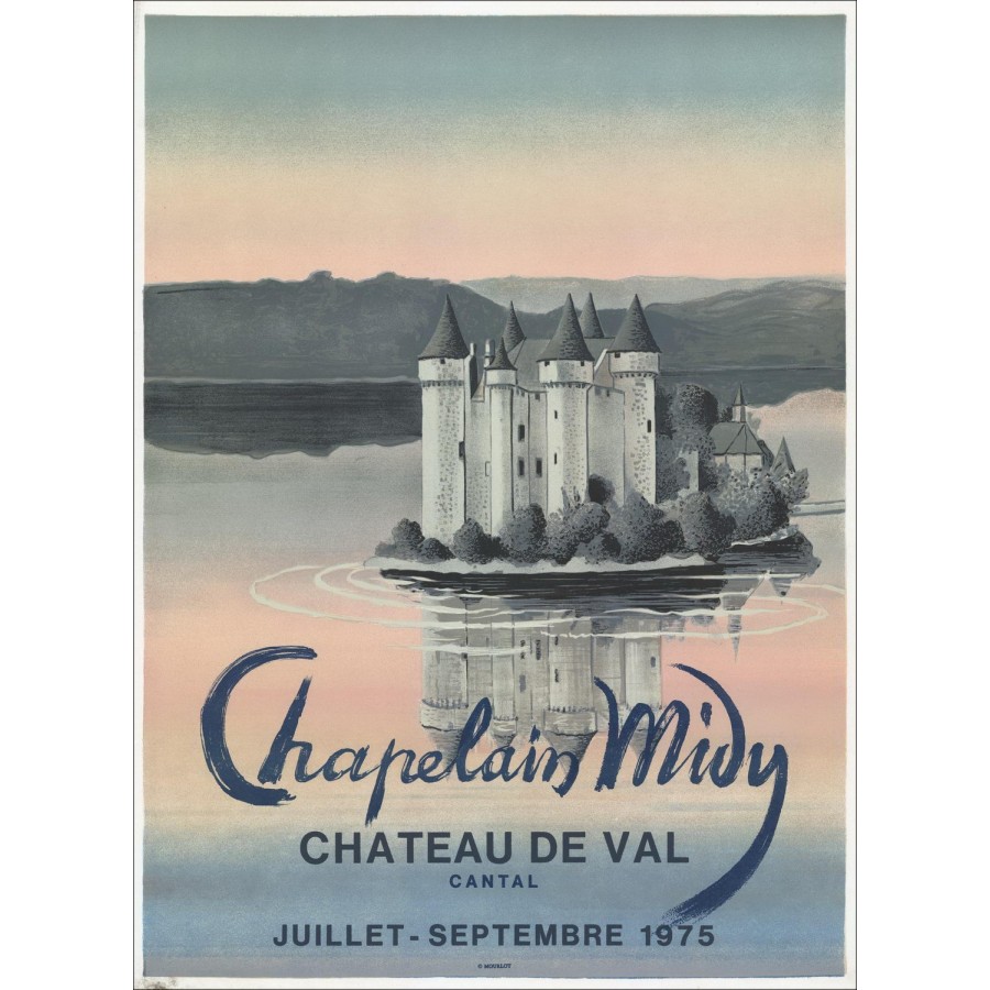 Roger Chaplain-Mindy - Litografía "El castillo de Val, Cantal" 64x47cm - 1975 - Poster original Mourlot