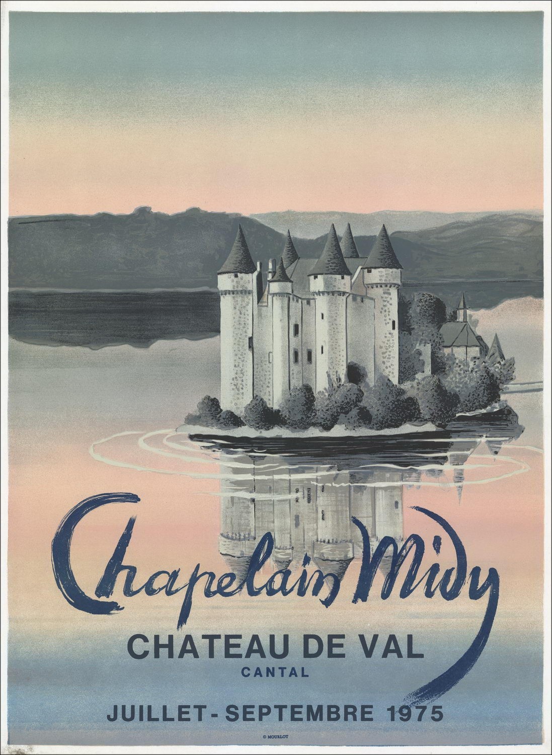 Roger Chaplain-Mindy - Litografía "El castillo de Val, Cantal" 64x47cm - 1975 - Poster original Mourlot