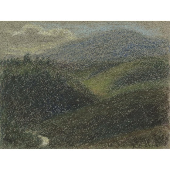 Paul Emile Colin - Originalzeichnung in Bleistift und Pastell "Hügellandschaft, Vence" 12x16cm - 1909