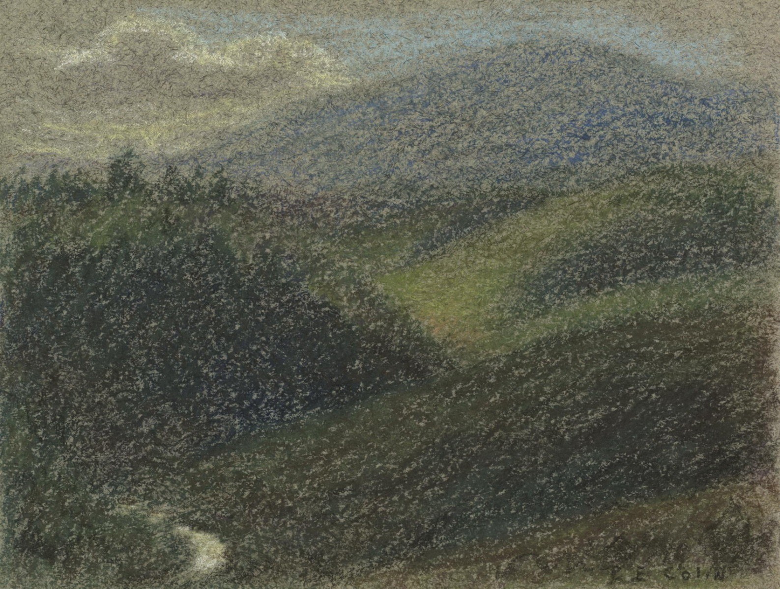 Paul Emile Colin - Originele tekening in potlood en pastel "heuvelachtig landschap, Vence" 12x16cm - 1909