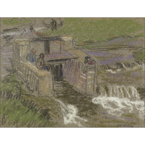 Paul Emile Colin - Originele tekening in potlood en pastel "Kinderen aan de rand van het water, Vence" 12x16cm - 1909