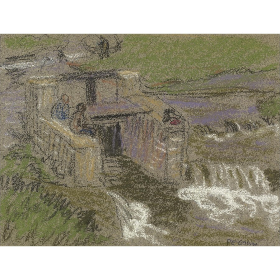 Paul Emile Colin - Dibujo original en Lápiz y Pastel "Niños en el borde del agua, Vence" 12x16cm - 1909