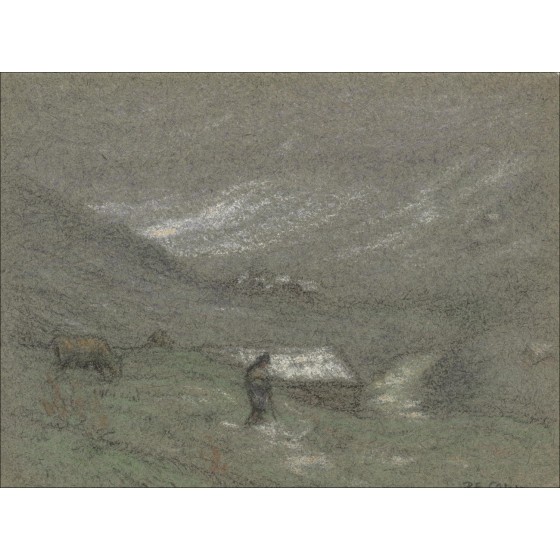Paul Emile Colin - Originalzeichnung in Bleistift und Pastell "Hirte und seine Herde" 12x16cm