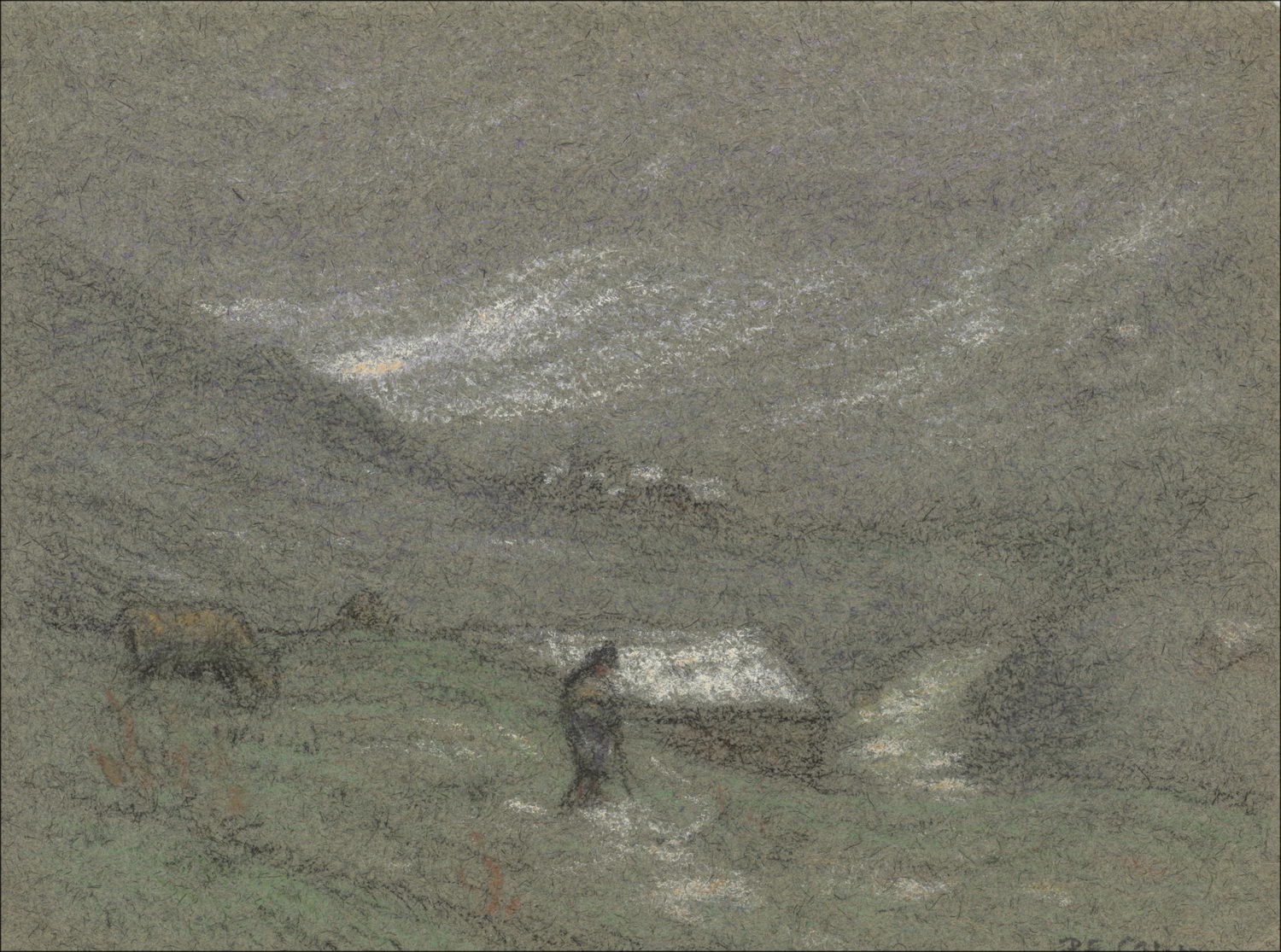 Paul Emile COLIN - Original pencil and pastel drawing "Berger and herd" 12x16cm