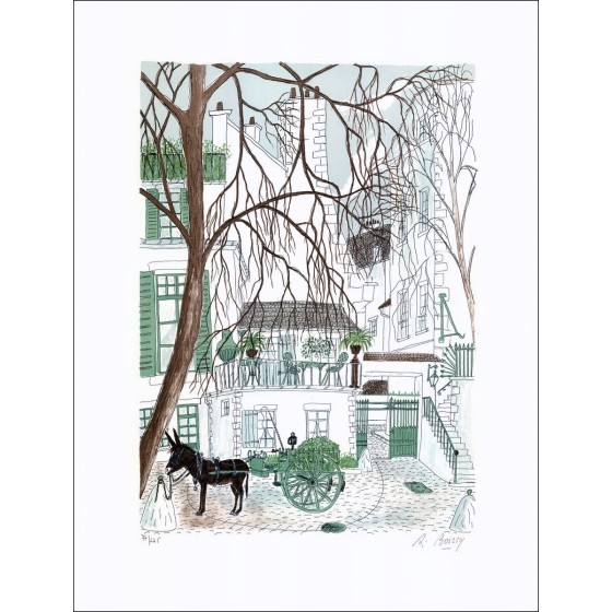 The cart - Original lithograph numbered and signed in pencil by the artist - Budget range, low price, decoration, work.