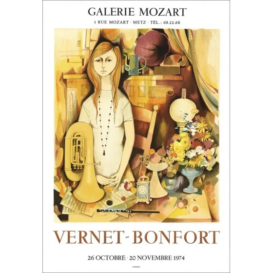 Robert Vernet-Bonfort - Litografía "Galería de exposiciones Mozart, Metz" 78x54cm - 1974