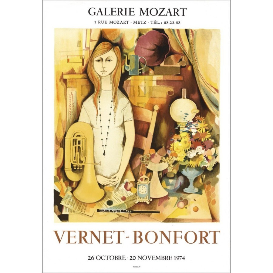 Robert VERNET-BONFORT - Lithograph "Exposition Galerie Mozart, Metz" 78x54cm - 1974