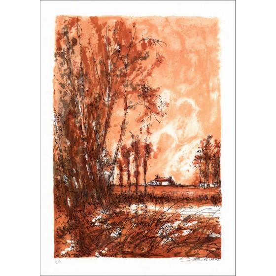 Landscape - Original lithograph numbered and signed in pencil by the artist - Budget range, affordable, decorative piece, artwor