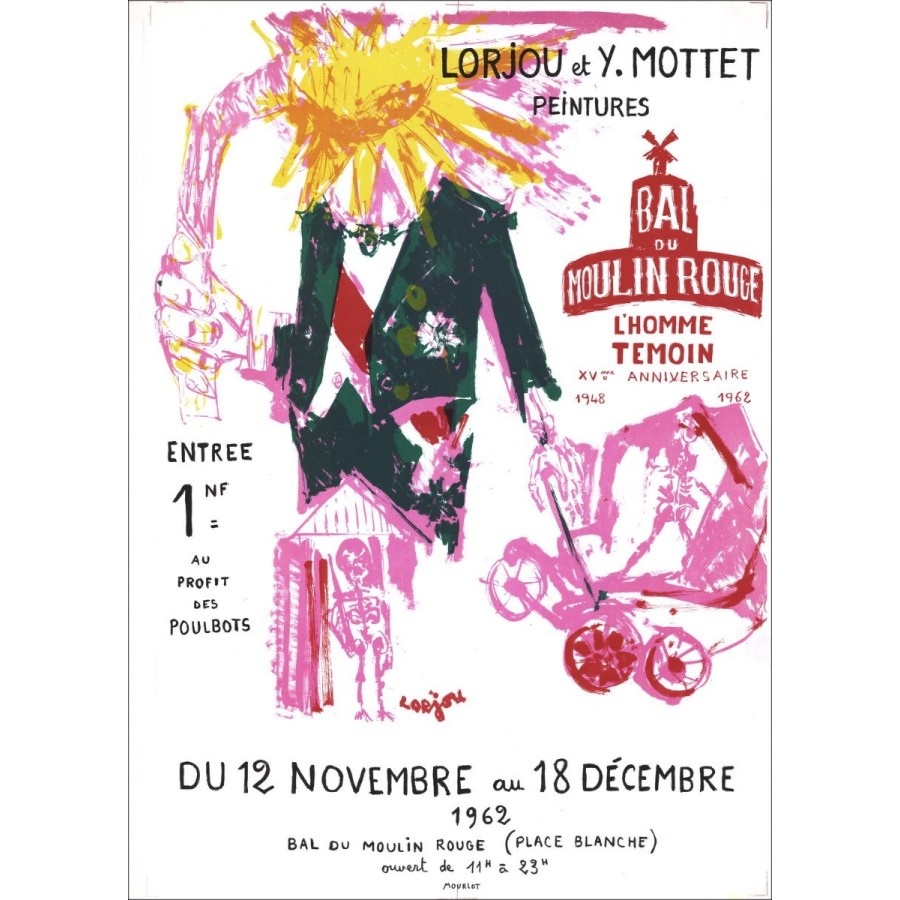 Bernard LORJOU et Yvonne MOTTET - Lithographie "Bal du moulin rouge, Paris" 78x56cm - 1962