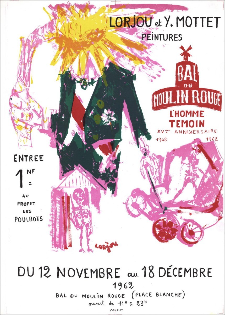 Bernard Lorjou e Yvonne Mottet - Litografia "Palla di Moulin Rouge, Parigi" 78x56cm - 1962