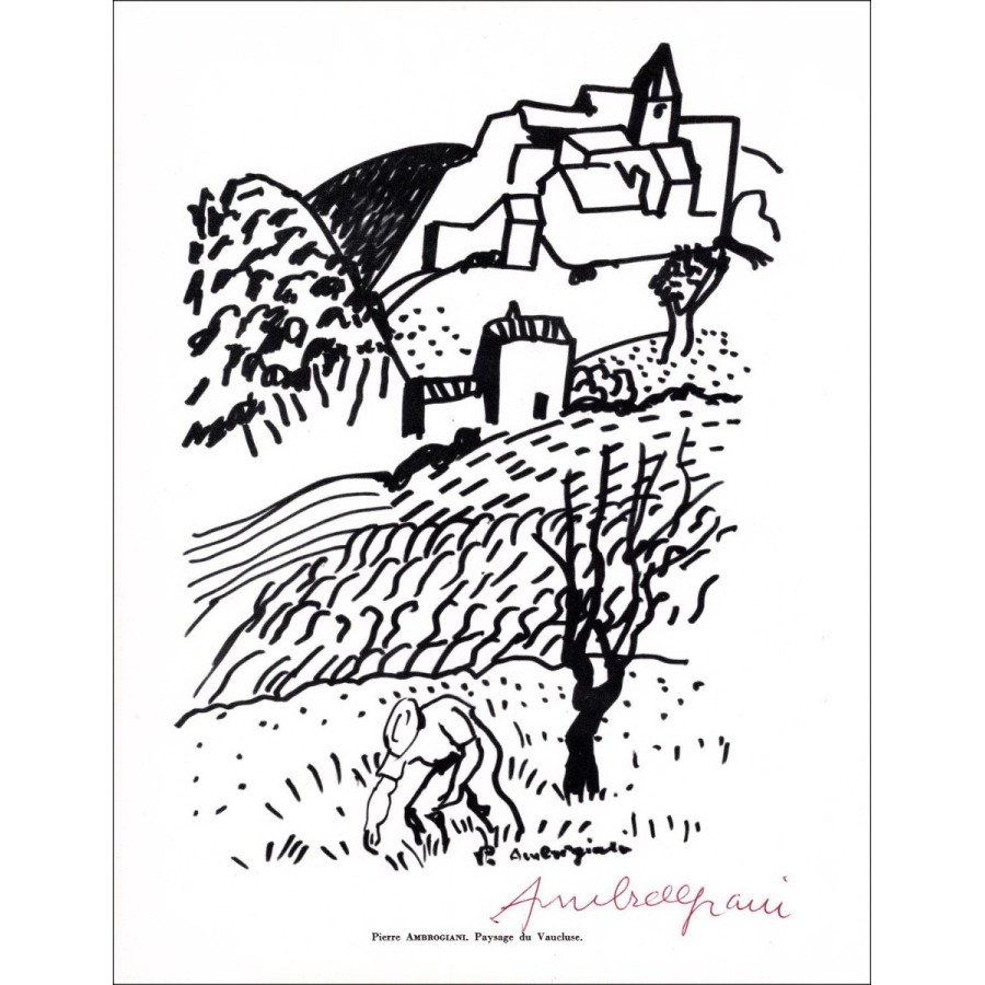 Pierre AMBROGIANI - Lith 27 "Landschap van de Vaucluse" 27x21cm - 1961