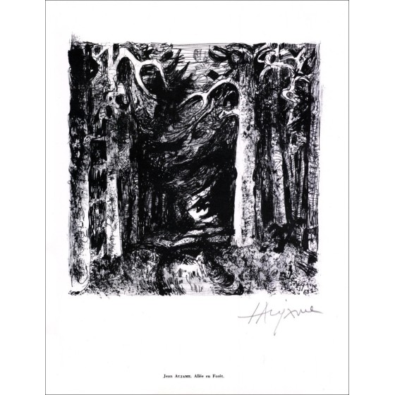 Jean Aujamus - Lithographie in Bleistift "Gasse im Wald" 27x21cm - 1961 unterzeichnet