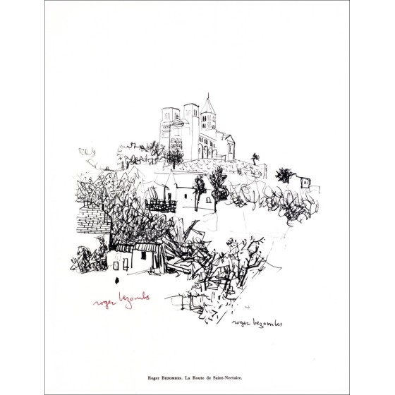 Roger BEZOMBES - Lithograph in der Tinte "La Route de Saint Nectaire" 27x21cm - 1961