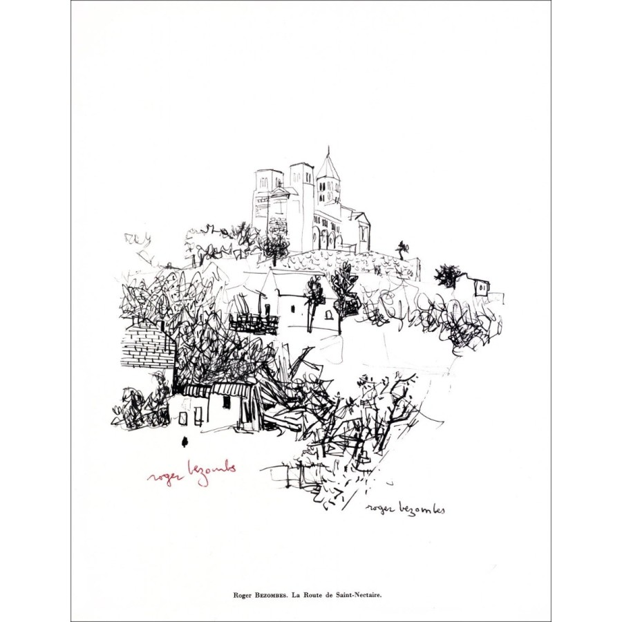 Roger BEZOMBES - Lithograph in der Tinte "La Route de Saint Nectaire" 27x21cm - 1961