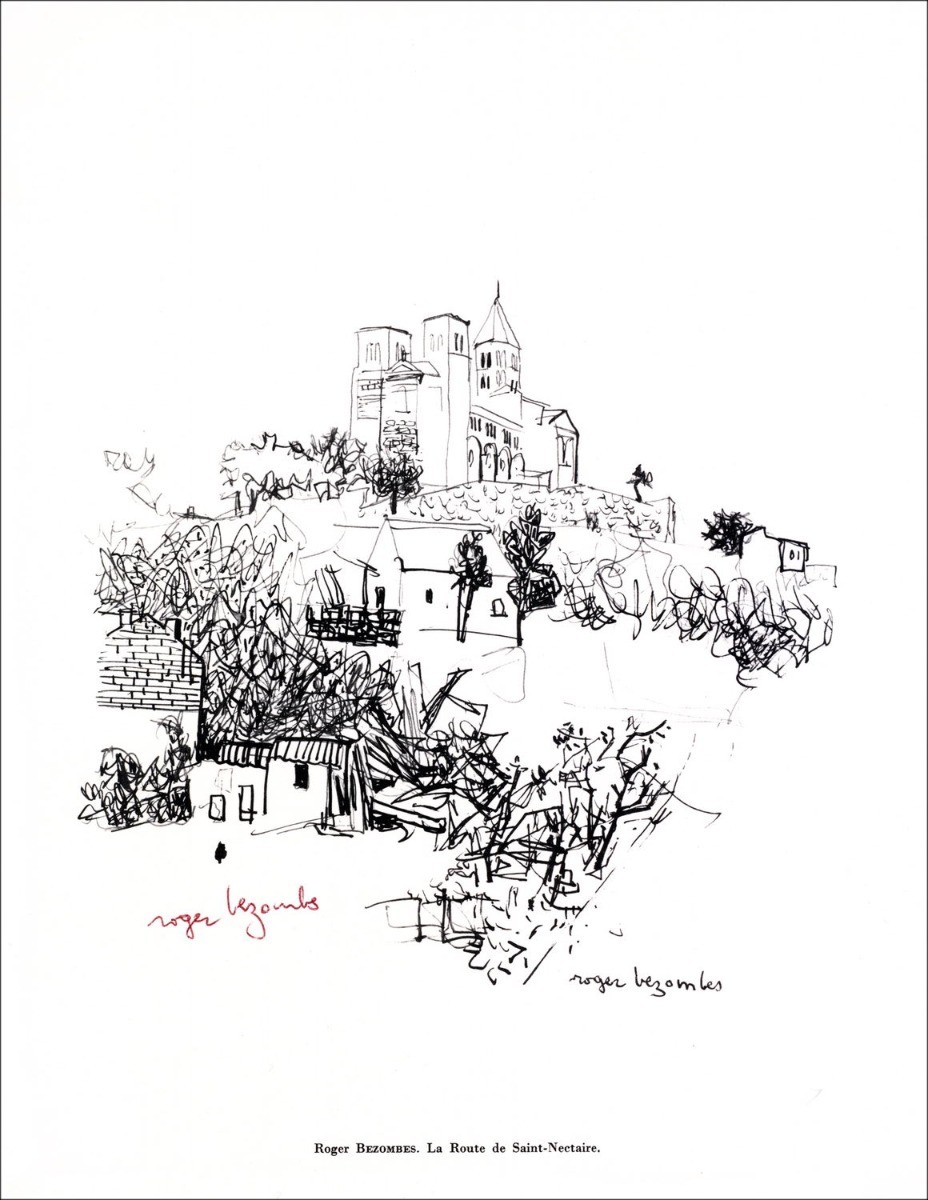 Roger BEZOMBES - Lithograph in der Tinte "La Route de Saint Nectaire" 27x21cm - 1961