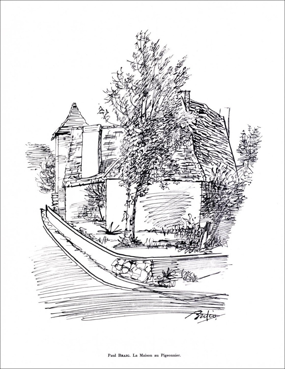 Paul BRAIG - Lithographie signée à l'encre "La maison au pigeonnier" 27x21cm - 1961