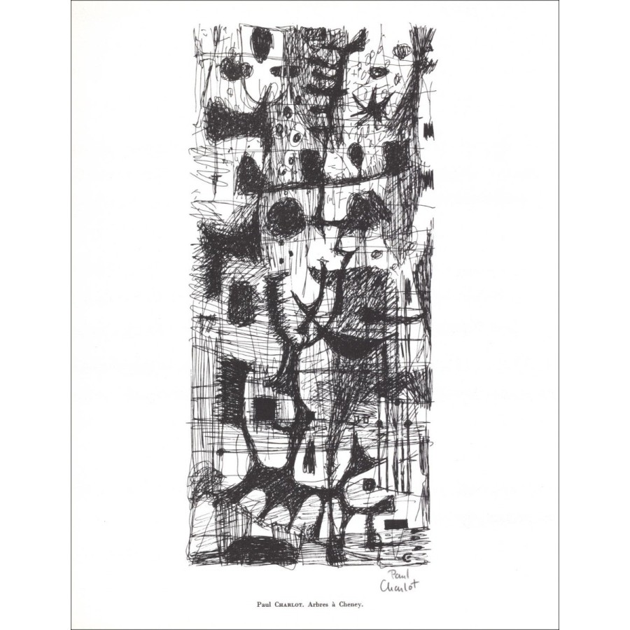 Paul Charlot - Litografia firmata in inchiostro "Alberi in Chenay" 27x21cm - 1961