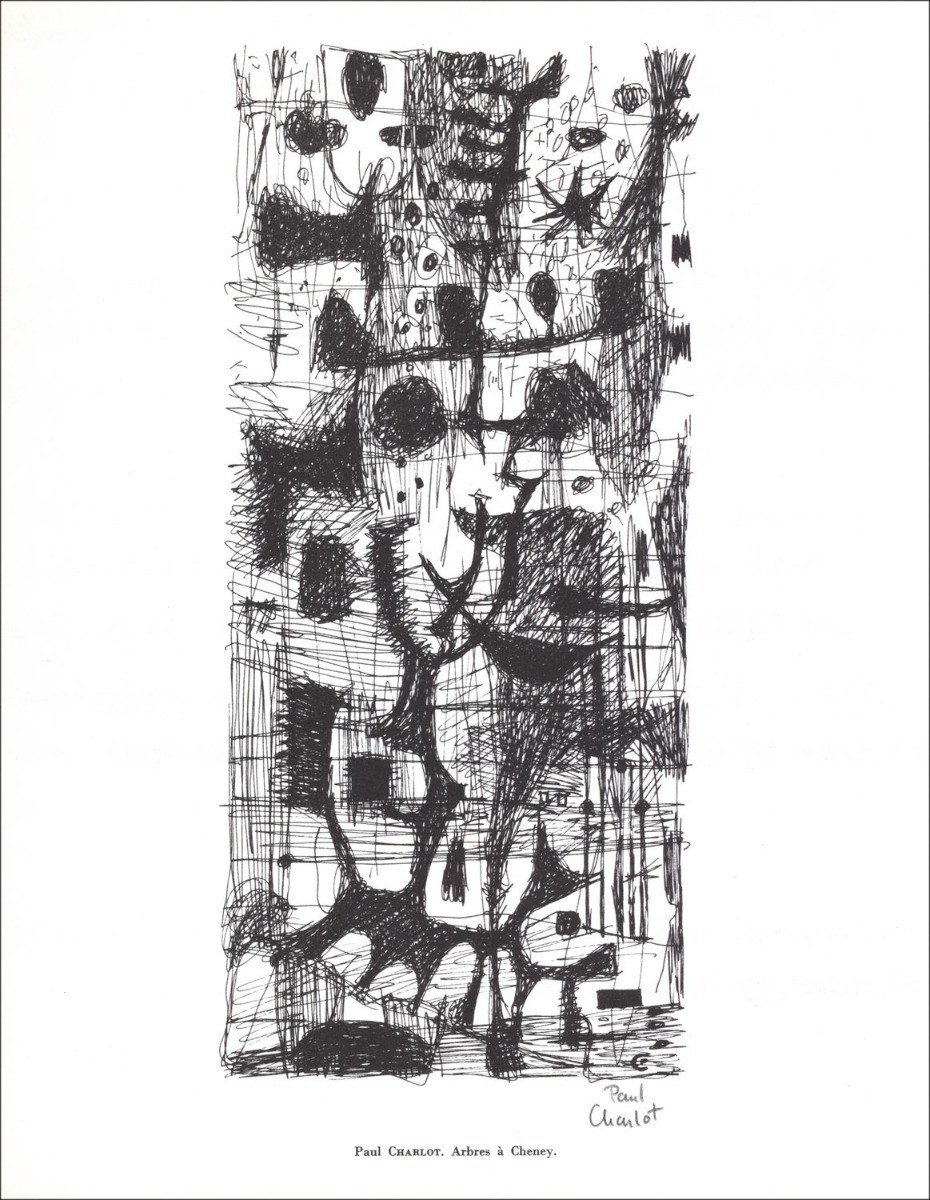 Paul Charlot - Litografia firmata in inchiostro "Alberi in Chenay" 27x21cm - 1961