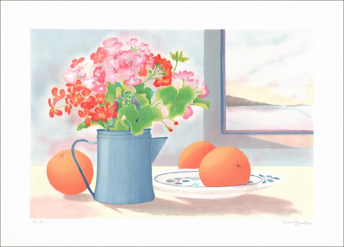 Still life with oranges - Original lithograph numbered and signed in pencil by the artist - Budget range, low price, decoration