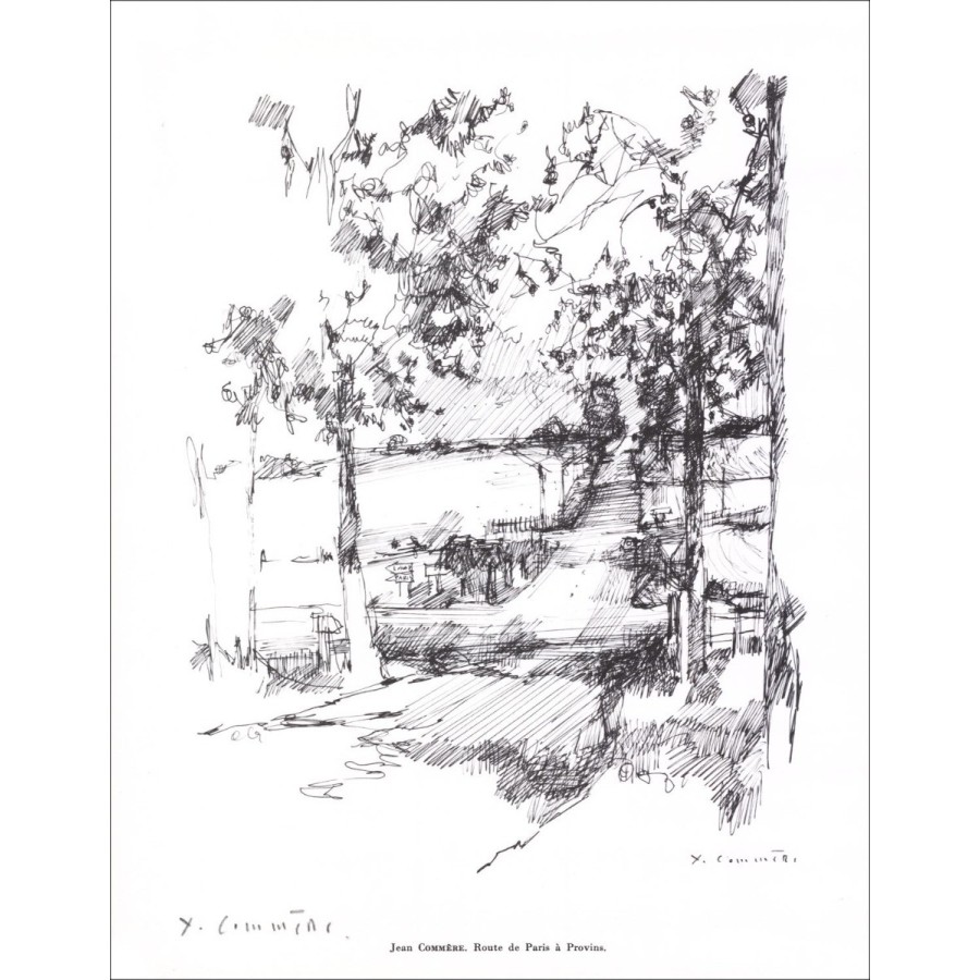 Jean COMMÈRE - Lithograph signed in pencil "Route de Paris à Provins" 27x21cm - 1961