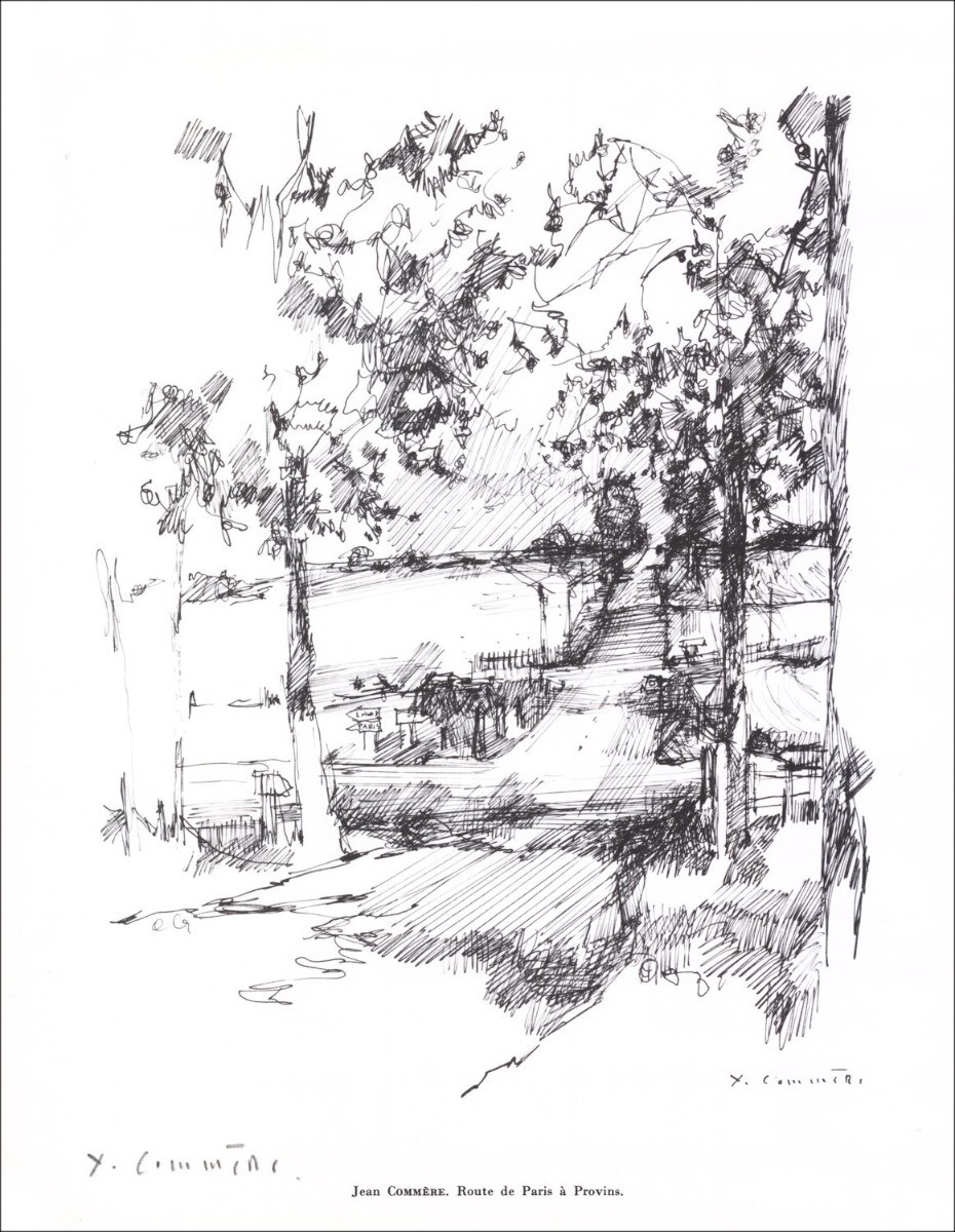Jean COMMÈRE - Lithograph signed in pencil "Route de Paris à Provins" 27x21cm - 1961