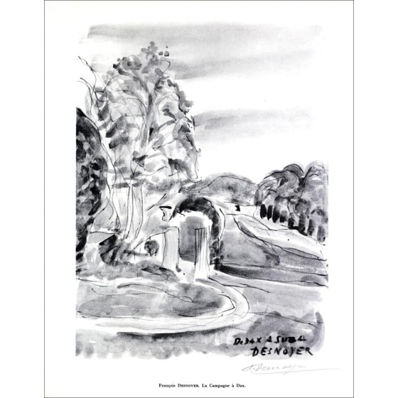 François Desnoyer - Litografia firmata a matita "Campagna a Dax" 27x21cm - 1961