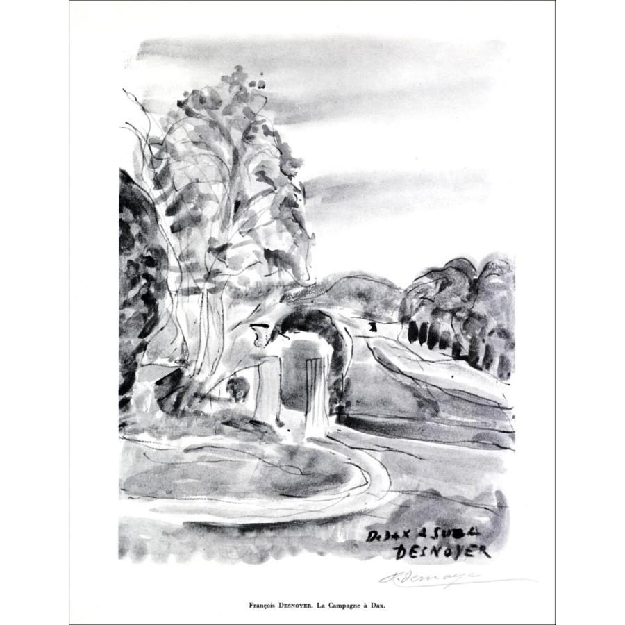 François Desnoyer - Litografía firmada en lápiz "Campo en DAX" 27x21cm - 1961