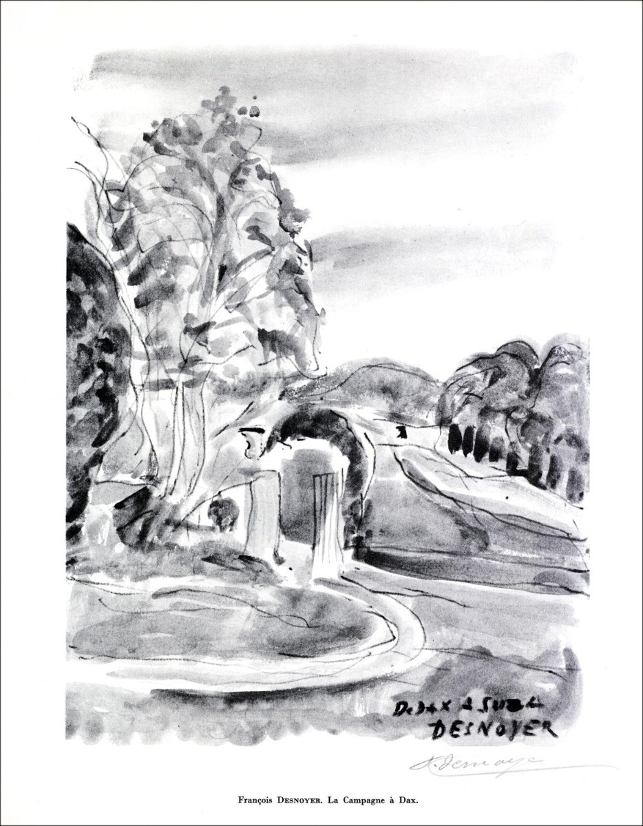 François DESNOYER - Lithograph signed in pencil "Campagne à Dax" 27x21cm - 1961