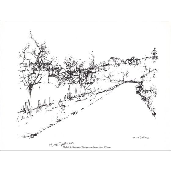 Michel de Gallard - Litografía firmada en Lápiz "Thorigny en Creuse en el Yonne" 27x21cm - 1961