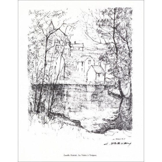 Camille Fleury - Litografia firmata a matita "La Vézère in Treignac" 27x21cm - 1961