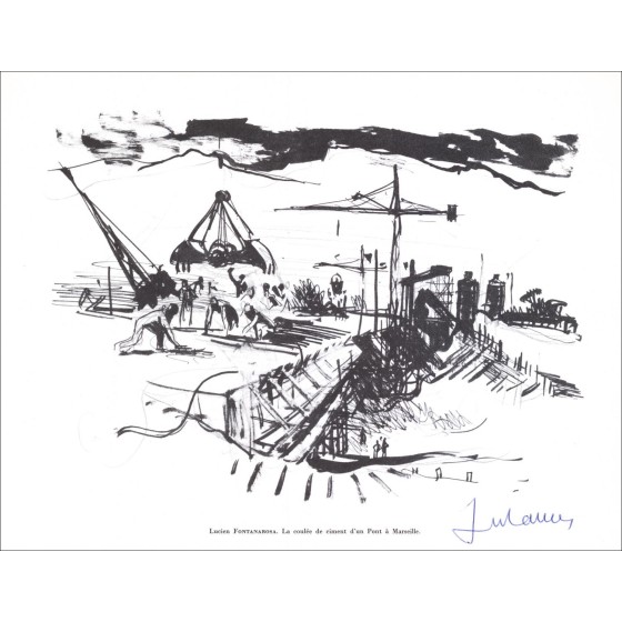 Lucien Fontanarosa - Lithographie in Bleistift "Bridge in Marseille" 27x21cm - 1961