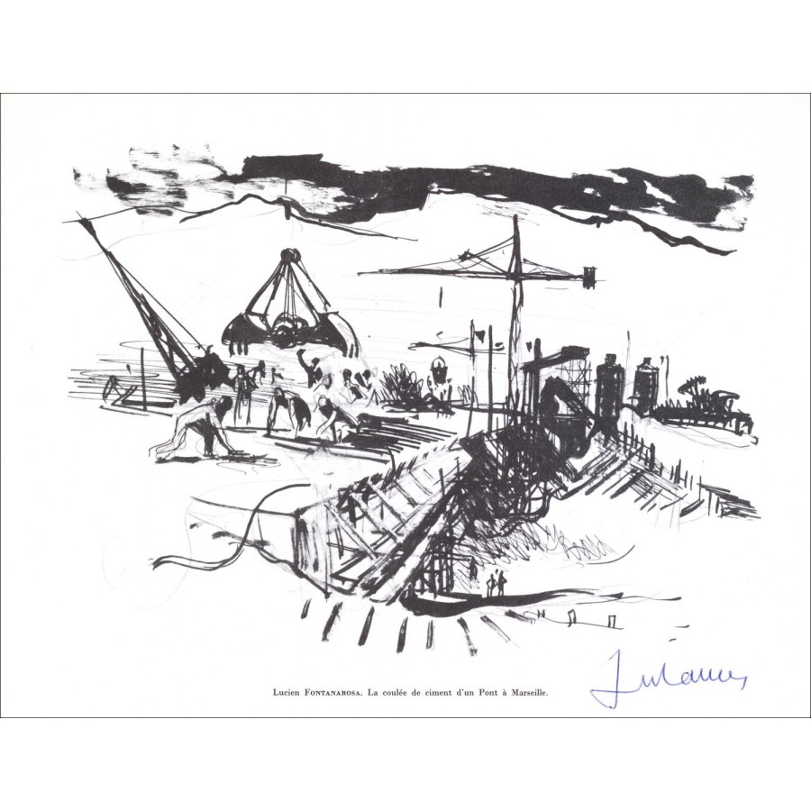 Lucien Ffra_LatnANAROSA - Lithfra_Latn getekend met potlood "Pont in Marseille" 27x21cm - 1961